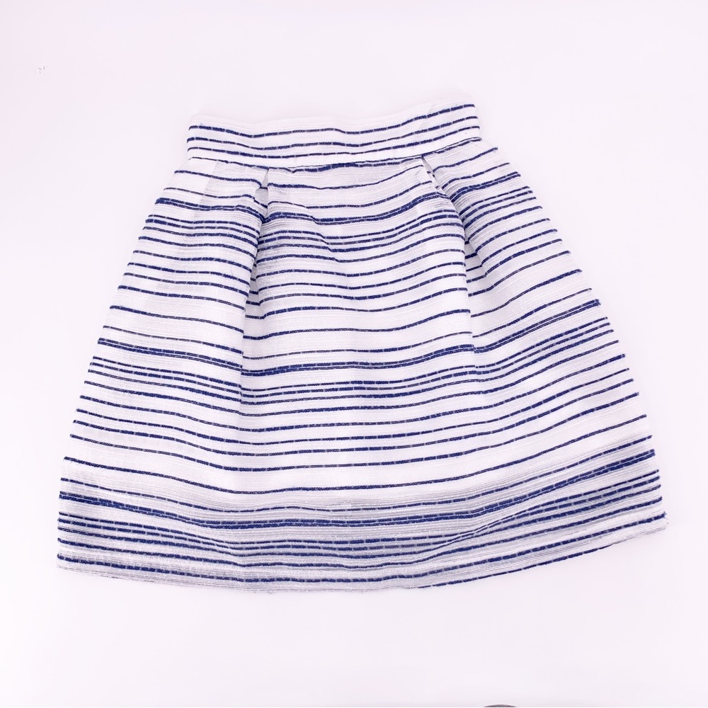 Beulah Style Women's Small White Blue Striped High Waist Flare Mini Skirt A8